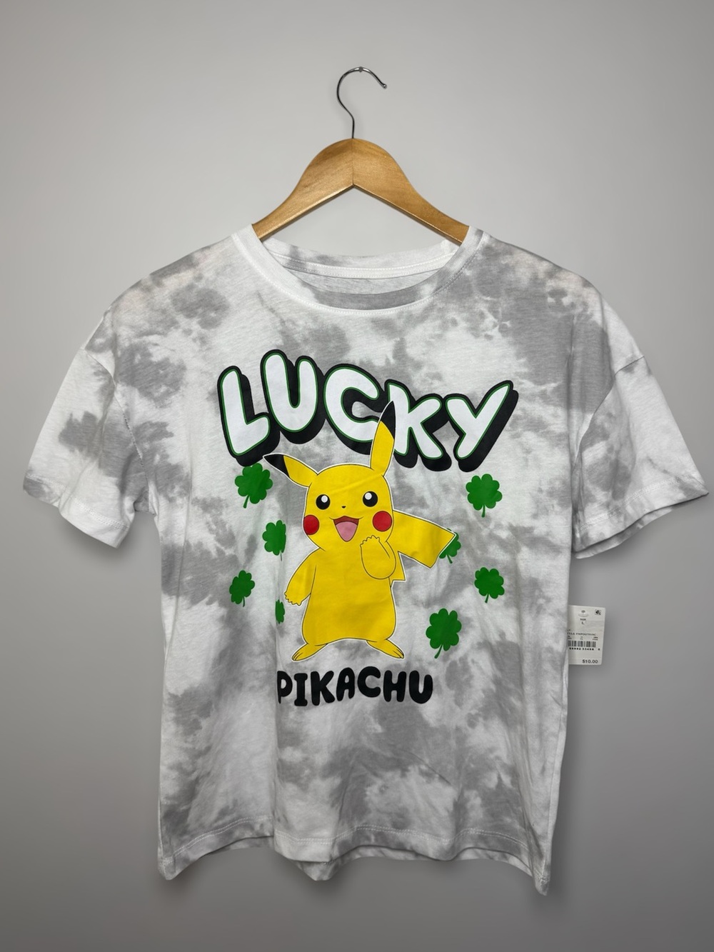 New Pokemon Kids Lucky Pikachu Tie-Dye Tee - Yellow, Green & Gray Boys L